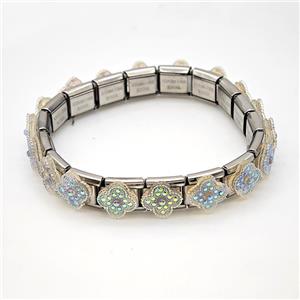 Raw Stainless Steel Module Bracelet Pave Acrylic Clover, approx 9-10mm, 17cm length [FR11602]