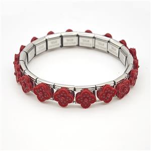 Raw Stainless Steel Module Bracelet Pave Resin Clover, approx 9-10mm, 17cm length [FR11603]
