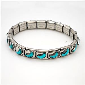 Raw Stainless Steel Module Bracelet Pave Acrylic Moon, approx 9-10mm, 17cm length [FR11605]