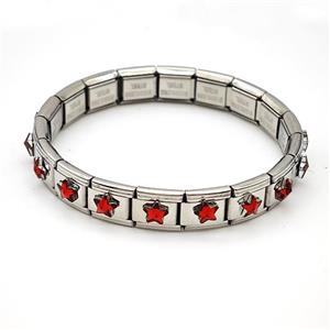 Raw Stainless Steel Module Bracelet Pave Acrylic Star, approx 9-10mm, 17cm length [FR11608]