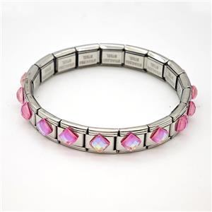 Raw Stainless Steel Module Bracelet Pave Acrylic, approx 9-10mm, 17cm length [FR11609]