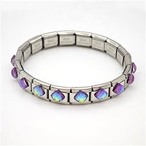 Raw Stainless Steel Module Bracelet Pave Acrylic, approx 9-10mm, 17cm length [FR11610]
