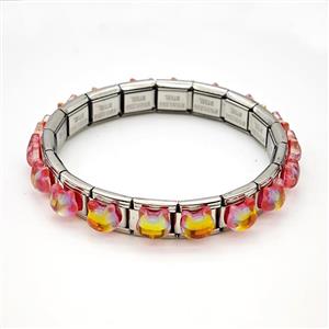 Raw Stainless Steel Module Bracelet Pave Acrylic, approx 9-10mm, 17cm length [FR11612]