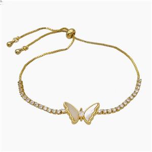 Copper Bracelet Pave Crystal Glass Butterfly Adjustable Gold Plated, approx 12-17mm, 2mm, 24cm length [FR11613]