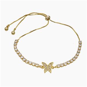 Copper Bracelet Pave Crystal Glass Butterfly Adjustable Gold Plated, approx 11mm, 3mm, 24cm length [FR11614]