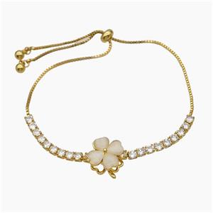 Copper Bracelet Pave Crystal Glass Clover Adjustable Gold Plated, approx 13mm, 3mm, 24cm length [FR11616]