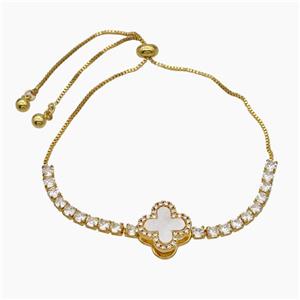Copper Bracelet Pave Crystal Glass Clover Adjustable Gold Plated, approx 14mm, 3mm, 24cm length [FR11618]