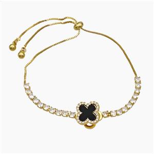 Copper Bracelet Pave Crystal Glass Clover Adjustable Gold Plated, approx 14mm, 3mm, 24cm length [FR11619]