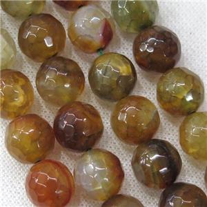 faceted round crackle Agate Beads, coffee, approx 14mm dia [GA1715-14MM]