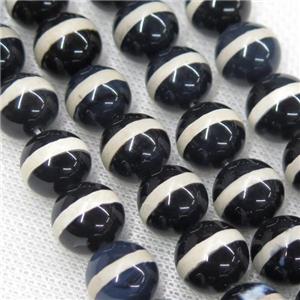 round black Tibetan Agate Beads, line, approx 6mm dia [GA1732-6MM]