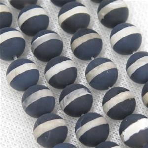 round matte black Tibetan Agate Beads, line, approx 6mm dia [GA1735-6MM]