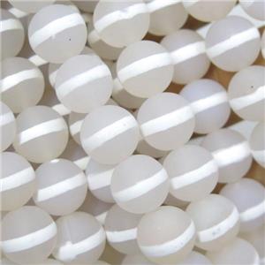 round matte white Tibetan Agate Beads, line, approx 6mm dia [GA1736-6MM]