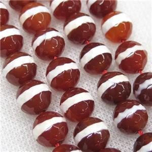 faceted round red Tibetan Agate Beads, line, approx 10mm dia [GA1746-10MM]