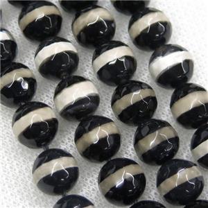 faceted round black Tibetan Agate Beads, line, approx 6mm dia [GA1752-6MM]
