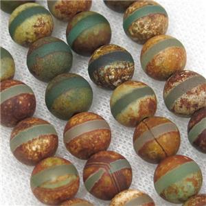 round green tibetan agate beads, line, matte, approx 12mm dia [GA1755-12MM]