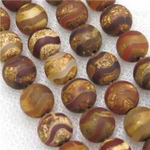round matte tibetan agate beads, wave, antique red, approx 8mm dia [GA1759-8MM]
