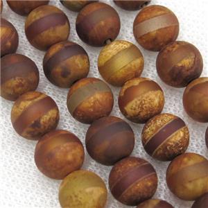 round matte Tibetan Agate beads, line, antique red, approx 10mm dia [GA1760-10MM]