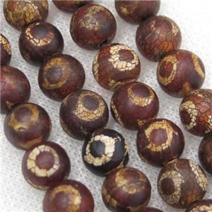 round crackle Tibetan Agate Beads, line, antique red, approx 8mm dia [GA1762-8MM]