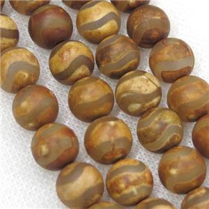 round matte tibetan agate beads, wave, antique brown, approx 8mm dia [GA1765-8MM]