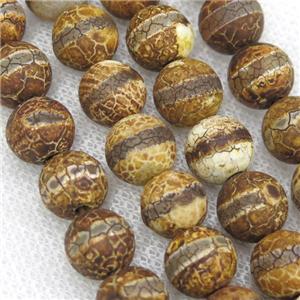 round crackle tibetan agate beads, line, antique coffee, approx 8mm dia [GA1766-8MM]