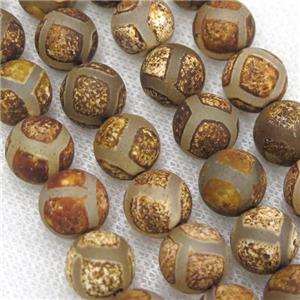 round matte tibetan agate beads, football, antique coffee, approx 12mm dia [GA1767-12MM]