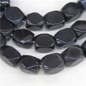 black Agate beads, faceted cuboid, approx 11-18mm [GA1785]