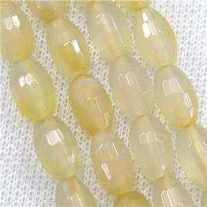 lt.yellow Agate beads, faceted barrel, approx 8-12mm [GA1827]