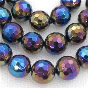 Natural Black Agate Beads Faceted Round Rainbow Electroplated, approx 10mm dia [GA1852-10MM]