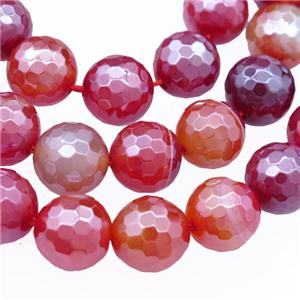 Natural Striped Agate Beads Banded Red Dye Faceted Round Electroplated, approx 8mm dia [GA1855-8MM]