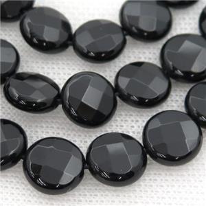 black onyx agate beads, faceted coin, approx 18mm dia [GA1863-18MM]