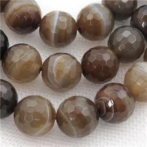 coffee stripe Agate beads, faceted round, approx 16mm dia [GA1874-16MM]