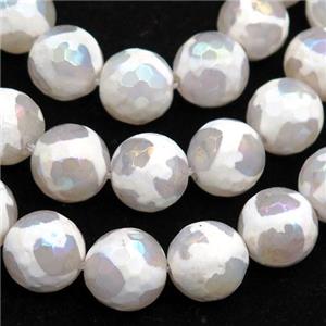 Tibetan Agate beads, faceted round, AB color electroplated, approx 10mm dia [GA1888-10MM]