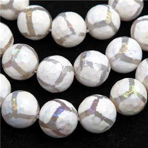 faceted round Tibetan Agate beads, football, AB color electroplated, approx 10mm dia [GA1889-10MM]