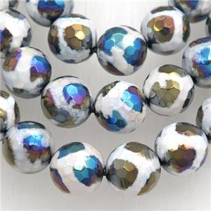 faceted round Tibetan Agate beads, football, AB color electroplated, approx 10mm dia [GA1890-10MM]