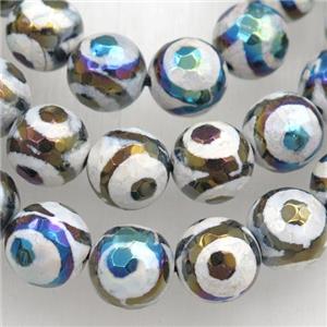 faceted round Tibetan Agate beads, eye, AB color electroplated, approx 10mm dia [GA1892-10MM]
