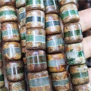 Tibetan Agate tube beads, green, approx 15mm [GA1901]