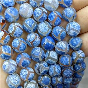 Tibetan Agate Beads Faceted Round Blue Dye B-Grade, approx 10mm dia [GA1907-10MM]
