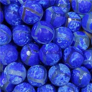 faceted round Tibetan Agate beads, blue dye, approx 10mm dia [GA1908-10MM]