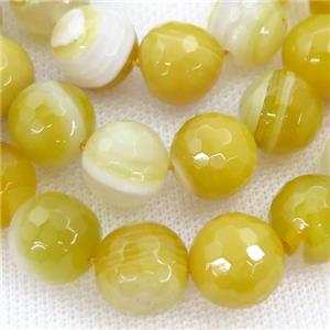 yellow striped Agate beads, faceted round, approx 14mm dia [GA1945-14MM]