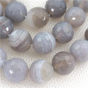 gray striped Agate beads, faceted round, approx 12mm dia [GA1946-12MM]