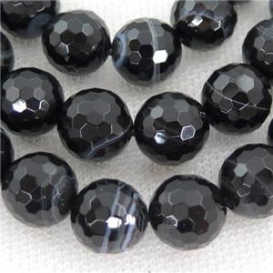 black striped Agate beads, faceted round, approx 12mm dia [GA1948-12MM]
