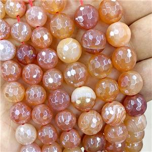 Red Stripe Agate Beads, faceted round, light electroplated, approx 6mm dia [GA1952-6MM]