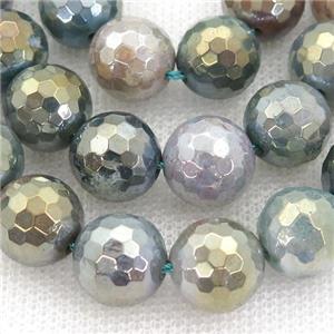 indian Agate Beads, faceted round, electroplated, approx 12mm dia [GA1953-12MM]