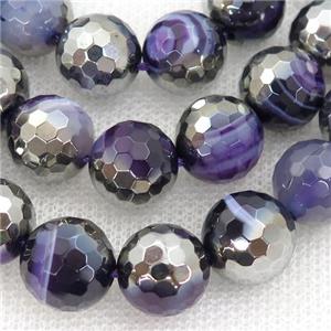 purple striped Agate Beads, half silver electroplated, approx 8mm dia [GA1960-8MM]