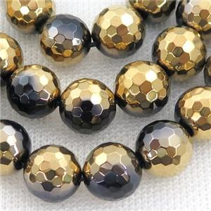 black striped Agate Beads, half gold electroplated, approx 12mm dia [GA1962-12MM]