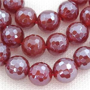 Faceted Round Agate Beads Red Electroplated, approx 6mm dia [GA1965-6MM]