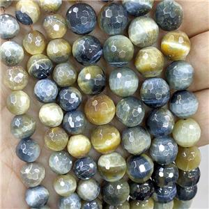 faceted round fancy Dream Tiger eye stone Beads, electroplated, approx 12mm dia [GA1967-12MM]
