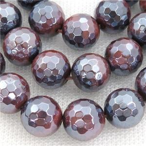 red Tiger eye stone Beads, faceted round, electroplated, approx 6mm dia [GA1968-6MM]