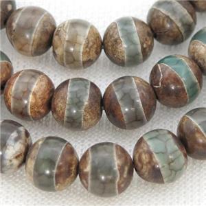 round khaki Tibetan Agate Beads, green line, approx 10mm dia [GA1979-10MM]