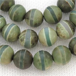 round matte Tibetan Agate Beads, green, line, approx 10mm dia [GA1994-10MM]